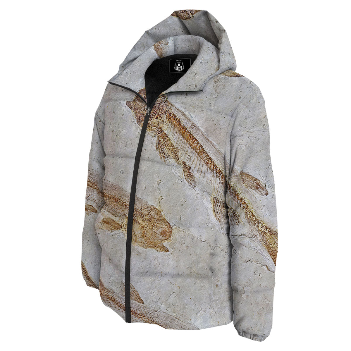 Fish Fossil Lycoptera Print Down Jacket-grizzshop