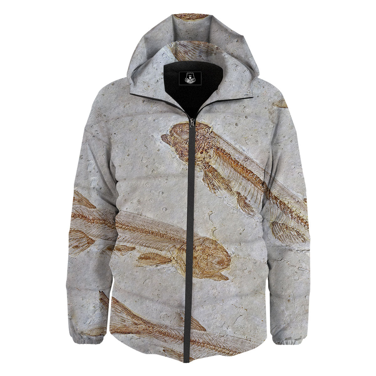 Fish Fossil Lycoptera Print Down Jacket-grizzshop