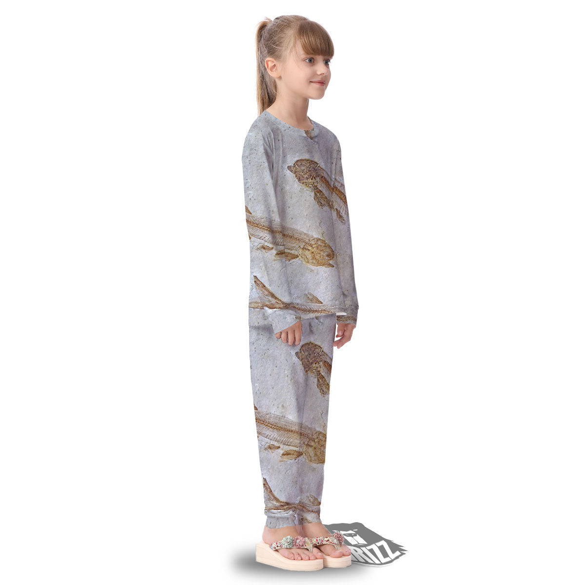 Fish Fossil Lycoptera Print Kid's Pajamas-grizzshop