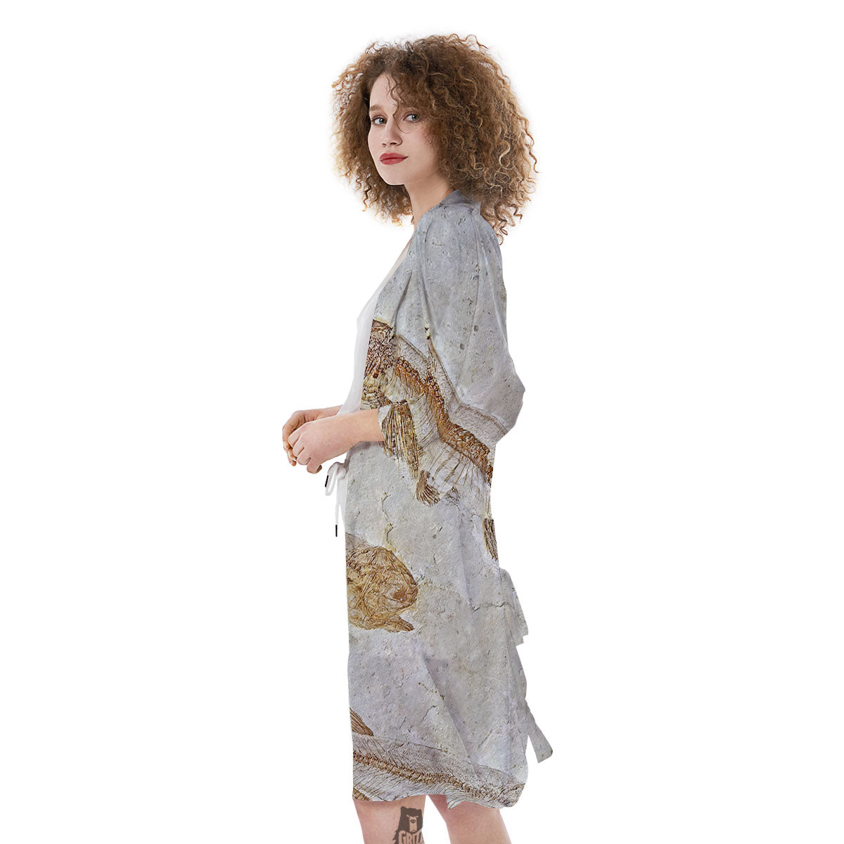 Fish Fossil Lycoptera Print Kimono-grizzshop