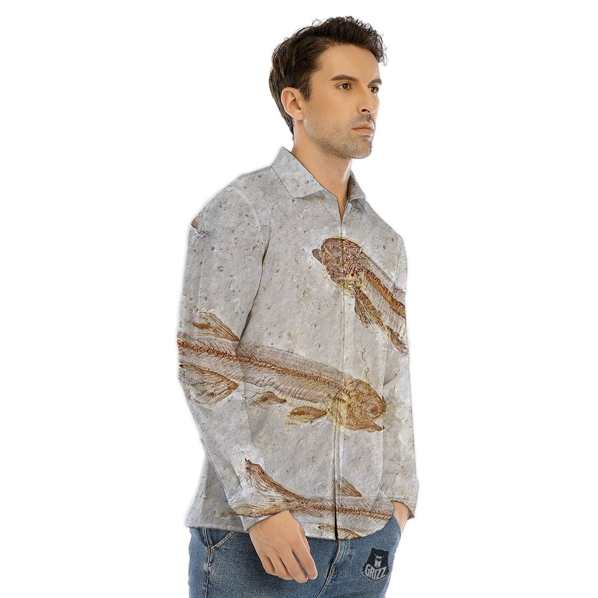 Fish Fossil Lycoptera Print Men's Dress Shirts-grizzshop