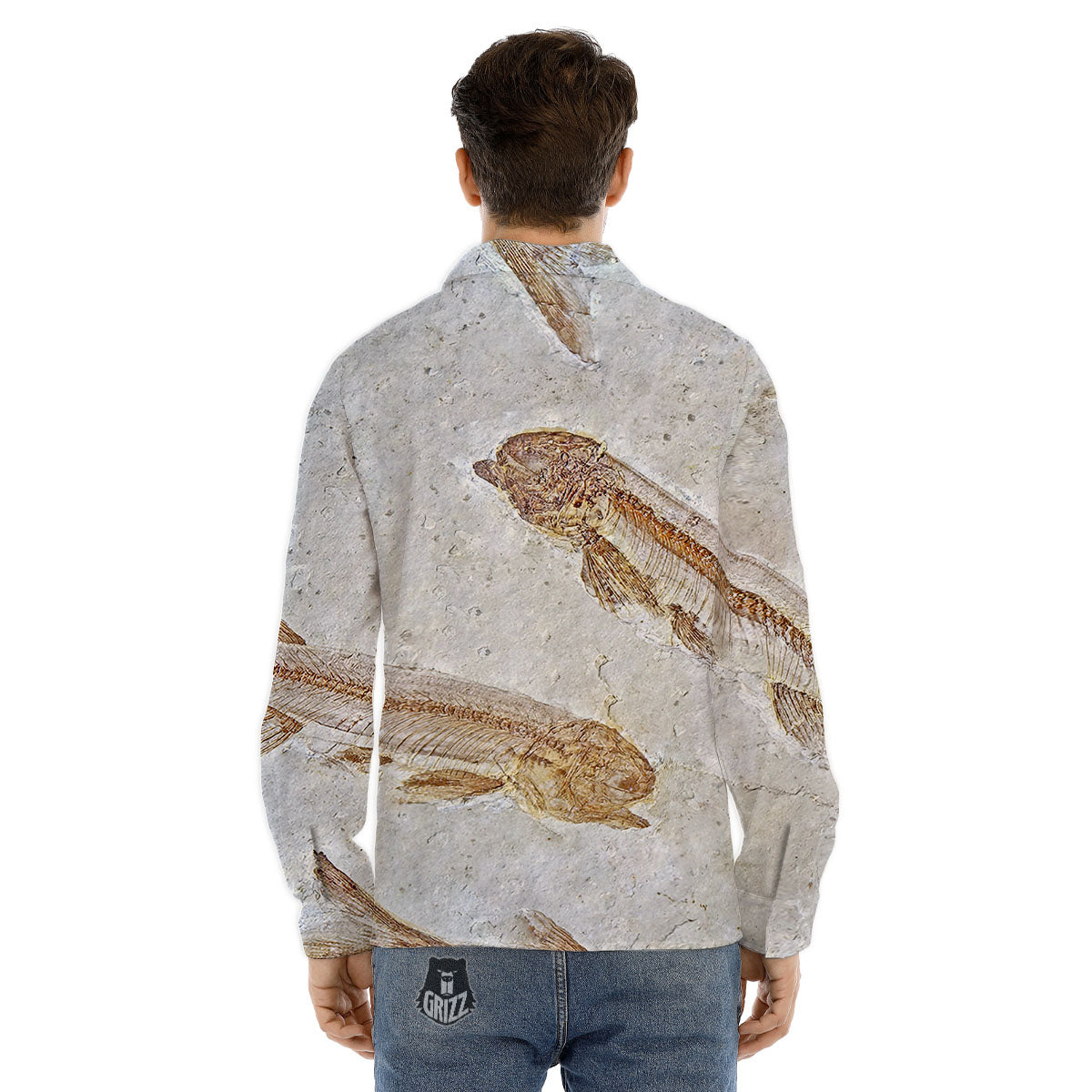 Fish Fossil Lycoptera Print Men's Dress Shirts-grizzshop