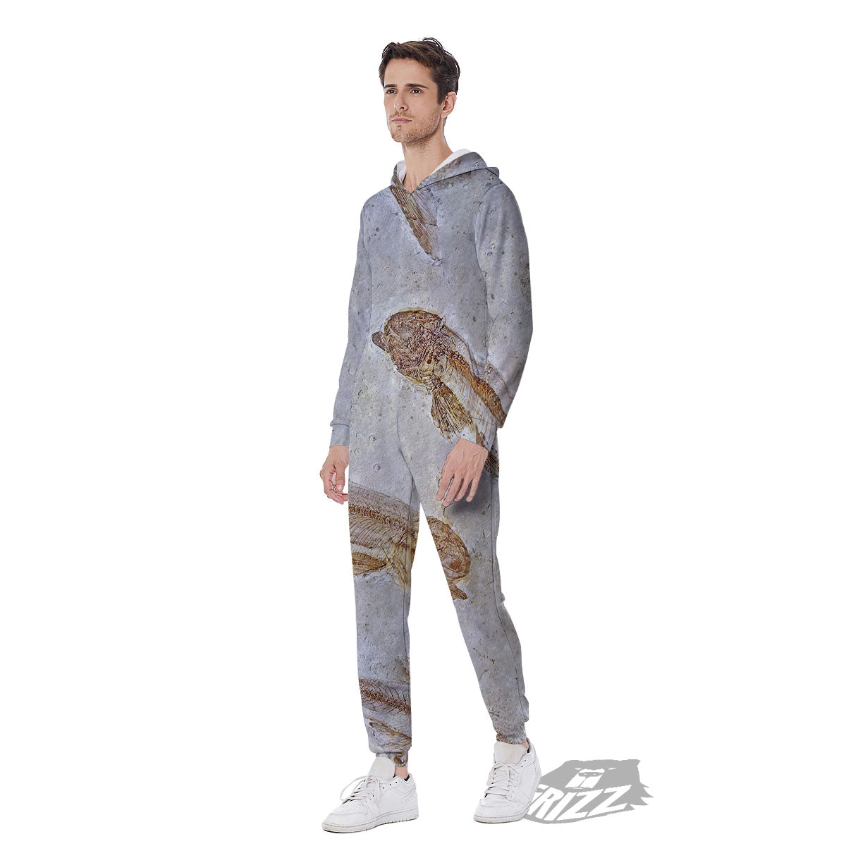Fish Fossil Lycoptera Print Men's Jumpsuit-grizzshop