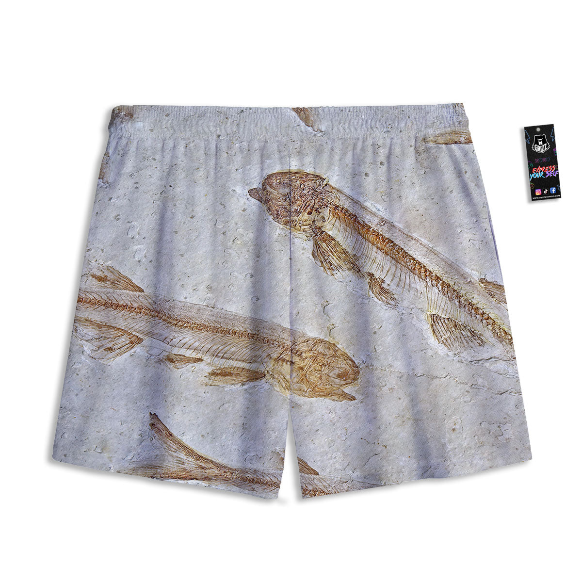 Fish Fossil Lycoptera Print Mesh Shorts