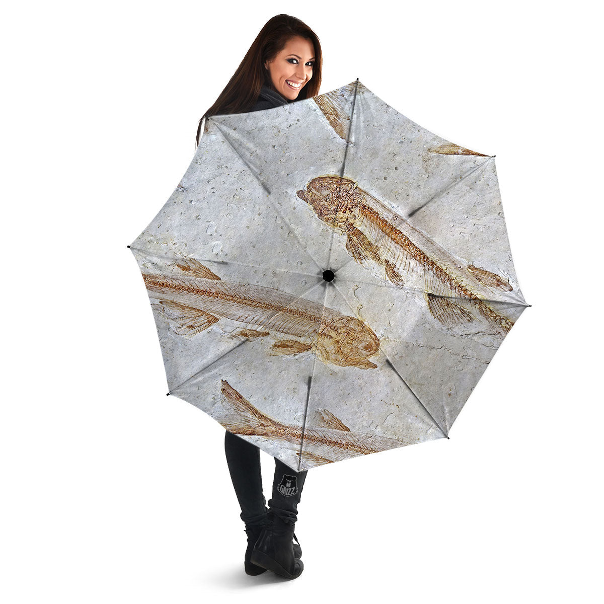 Fish Fossil Lycoptera Print Umbrella-grizzshop