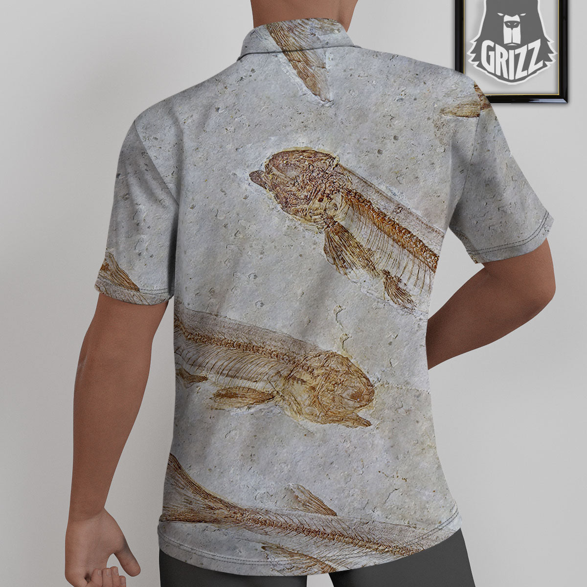 Fish Fossil Lycoptera Print Untucked Shirts-grizzshop