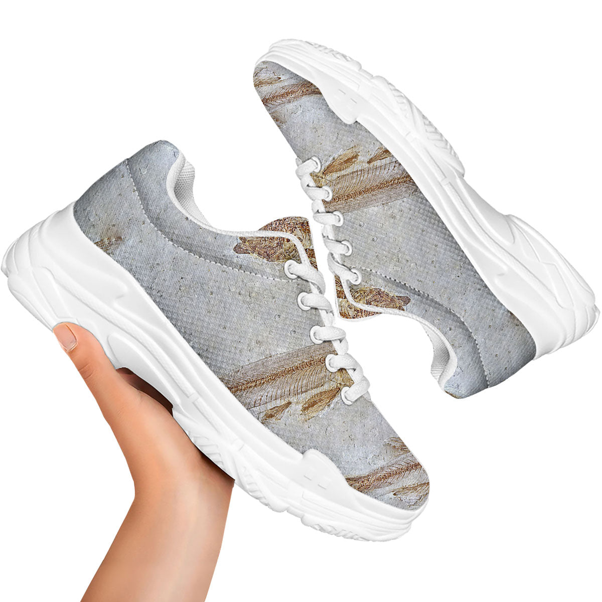 Fish Fossil Lycoptera Print White Chunky Shoes-grizzshop