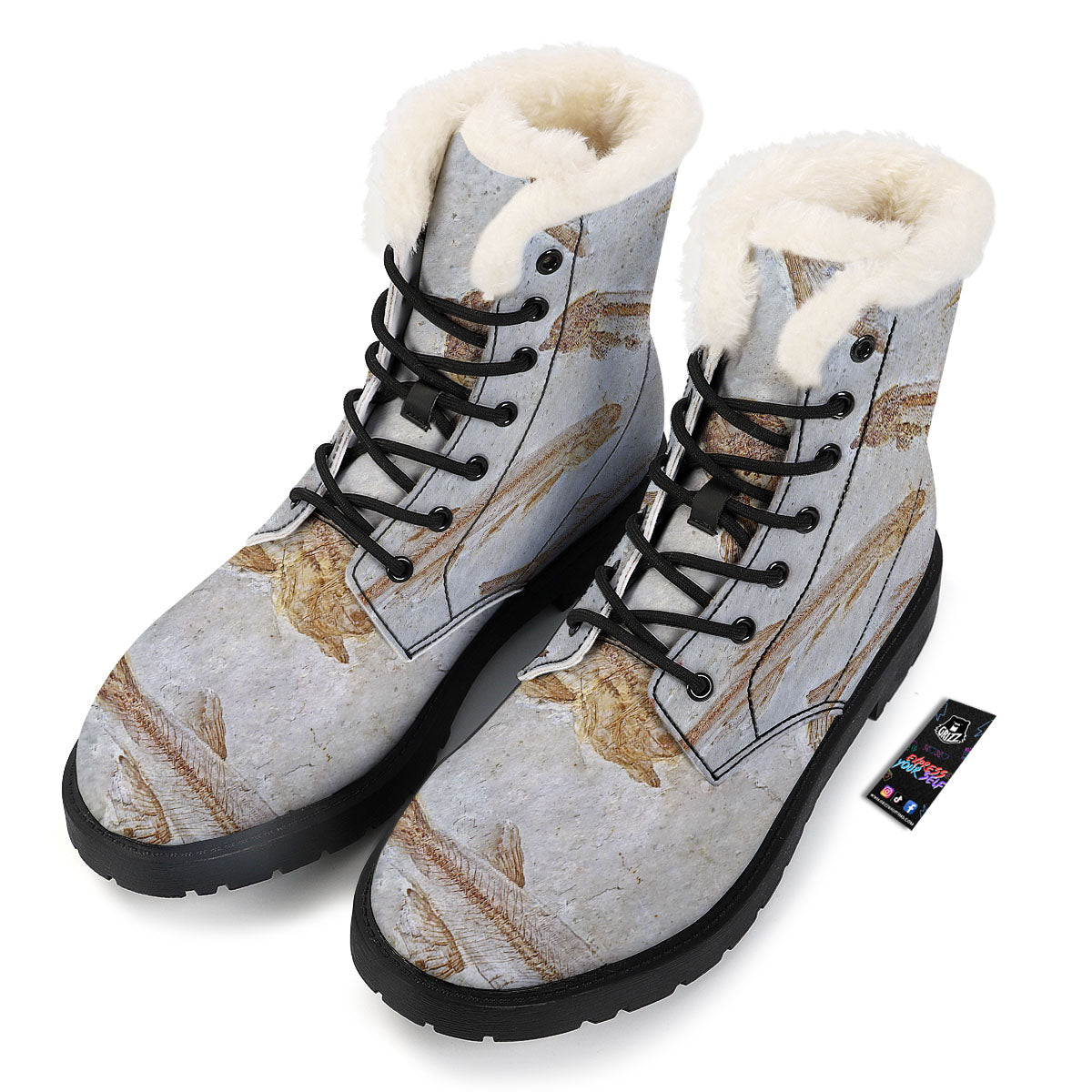 Fish Fossil Lycoptera Print Winter Boots-grizzshop