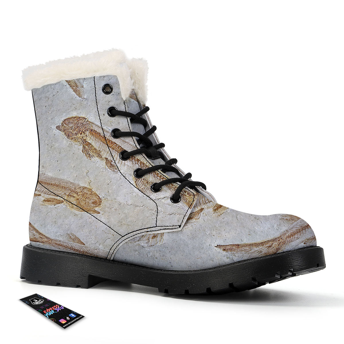 Fish Fossil Lycoptera Print Winter Boots-grizzshop