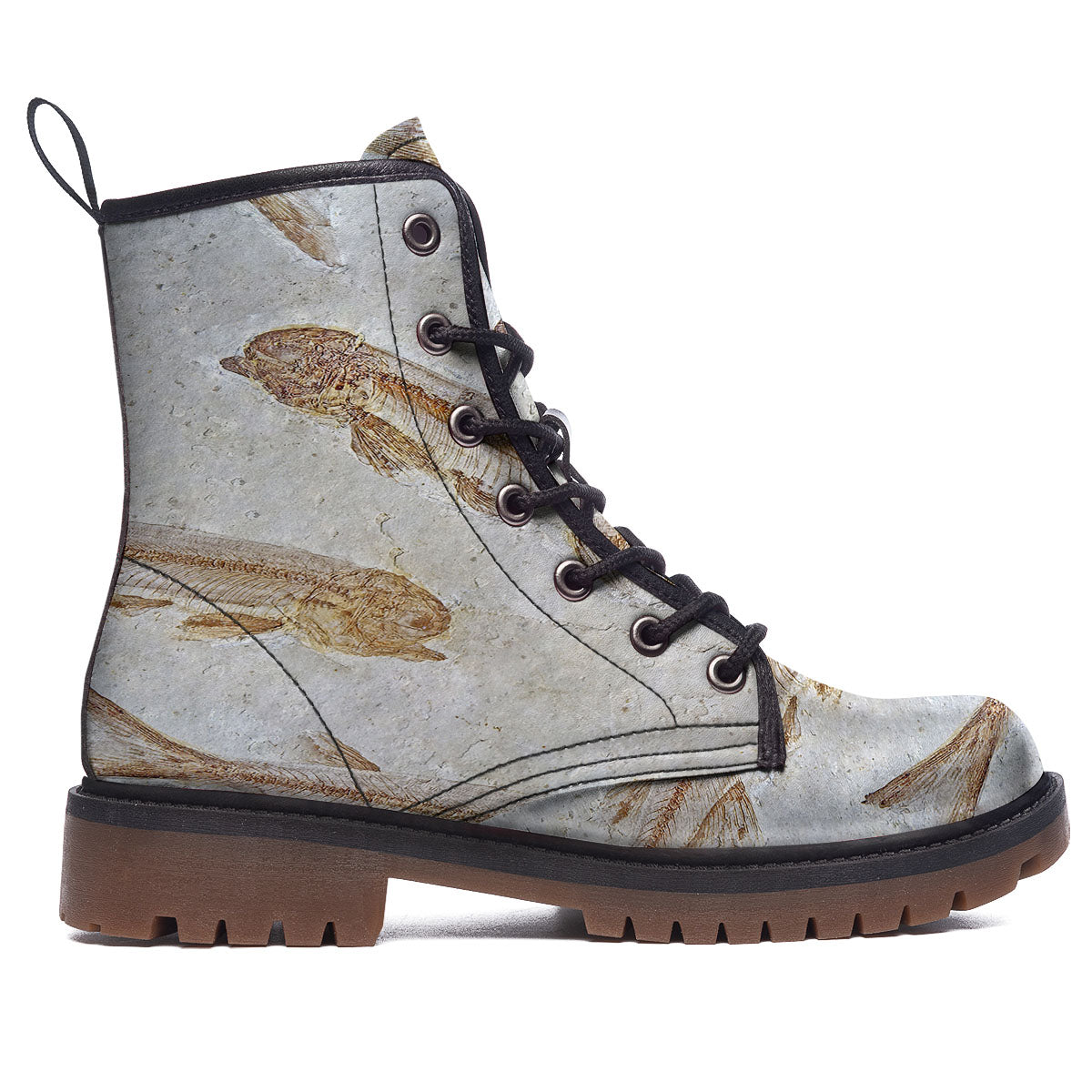 Fish Fossil Lycoptera Print Work Boots-grizzshop