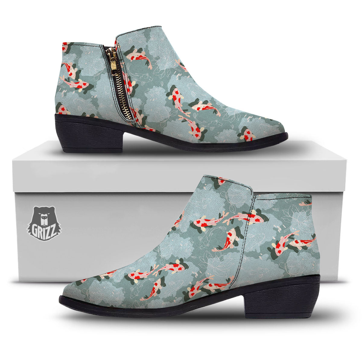 Fish Koi Print Pattern Ankle Boots-grizzshop