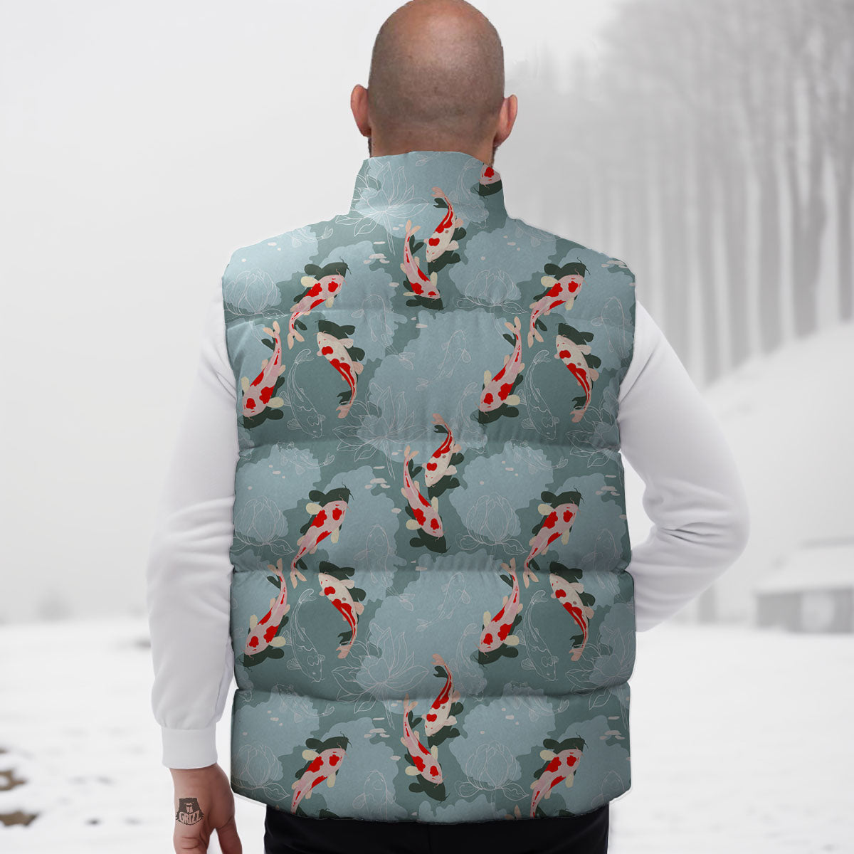 Fish Koi Print Pattern Down Vest-grizzshop