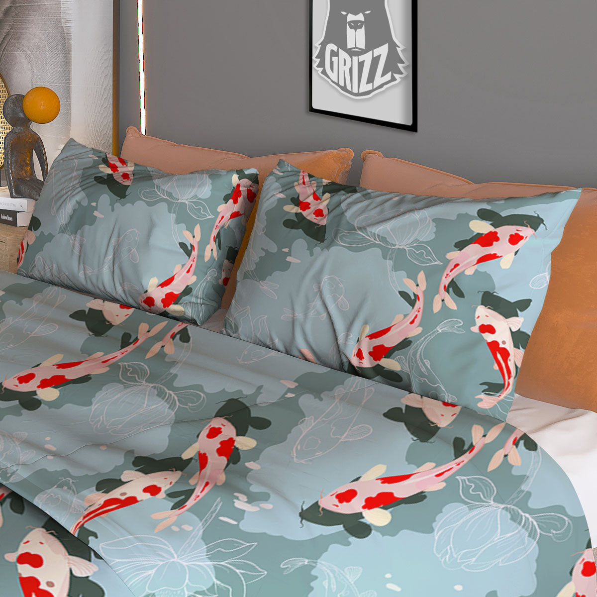 Fish Koi Print Pattern Duvet Cover Bedding Set-grizzshop