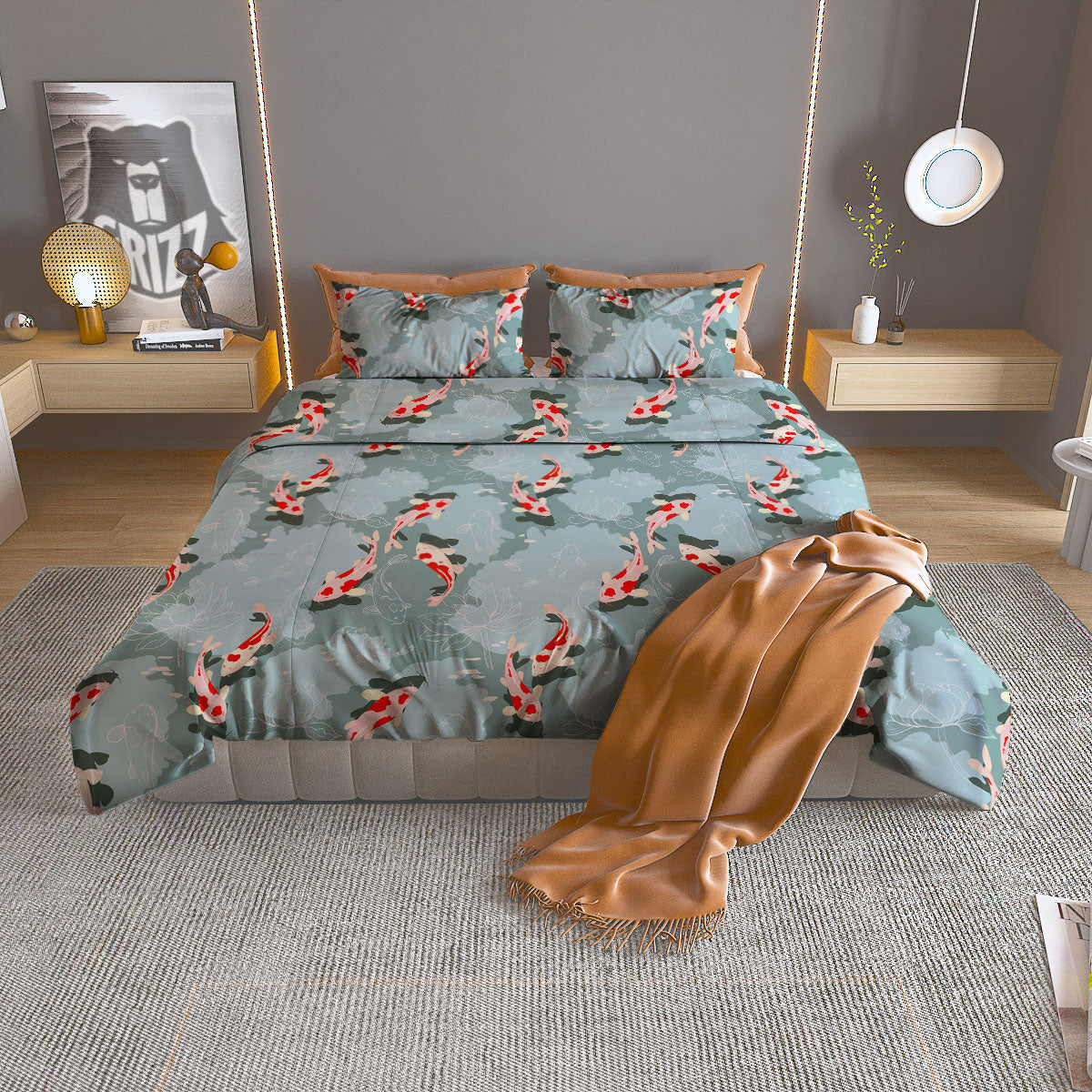 Fish Koi Print Pattern Duvet Cover Bedding Set-grizzshop