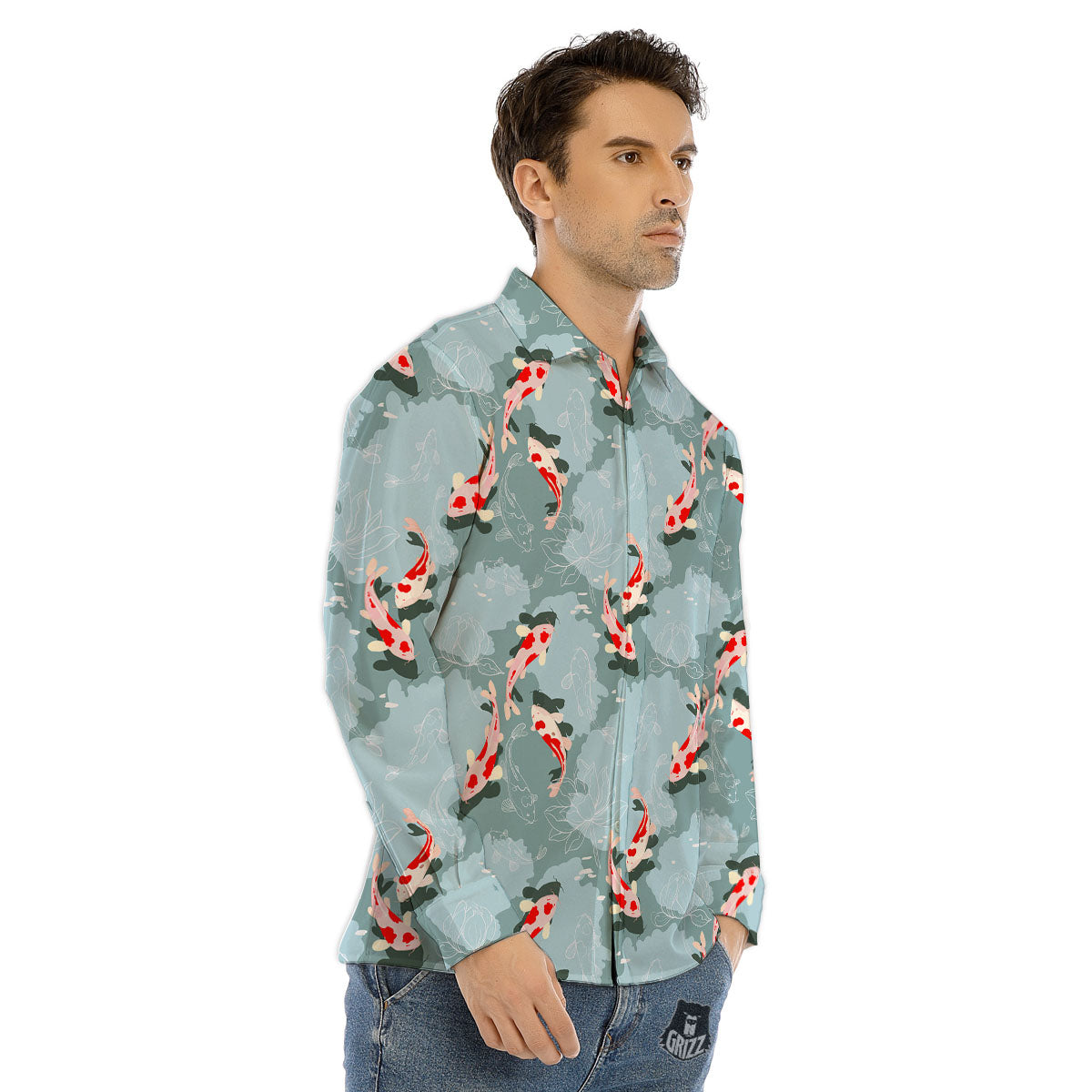 Fish Koi Print Pattern Men's Dress Shirts-grizzshop