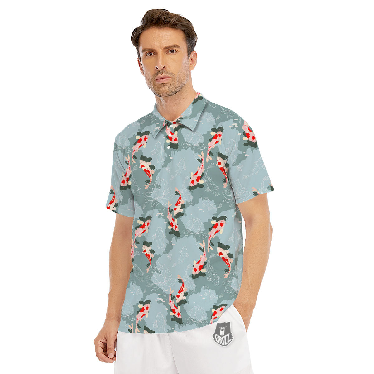 Fish Koi Print Pattern Men's Golf Shirts-grizzshop
