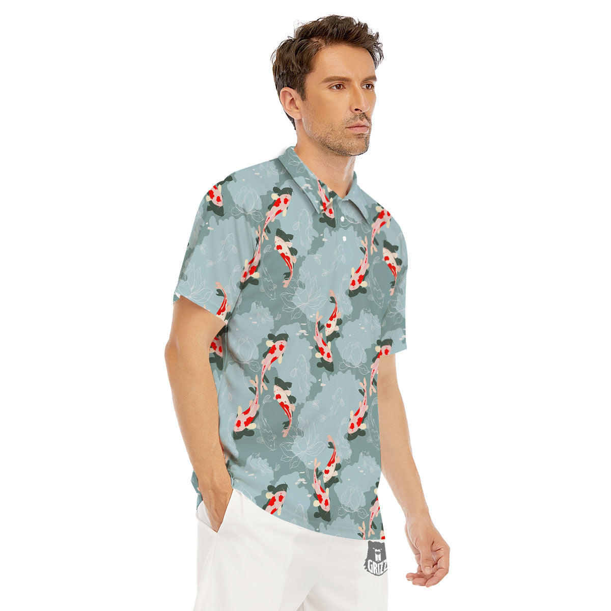 Fish Koi Print Pattern Men's Golf Shirts-grizzshop