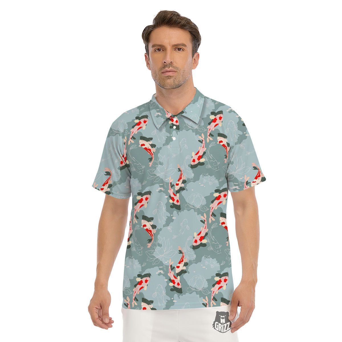 Fish Koi Print Pattern Men's Golf Shirts-grizzshop