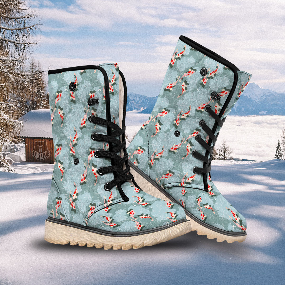 Fish Koi Print Pattern Snow Boots-grizzshop
