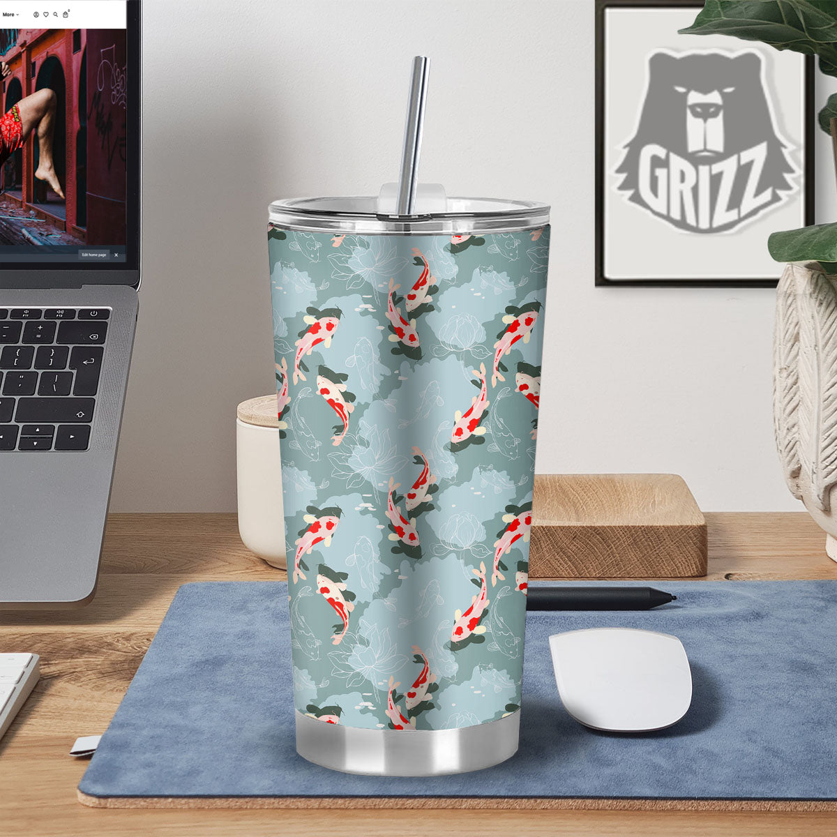 Fish Koi Print Pattern Tumbler-grizzshop