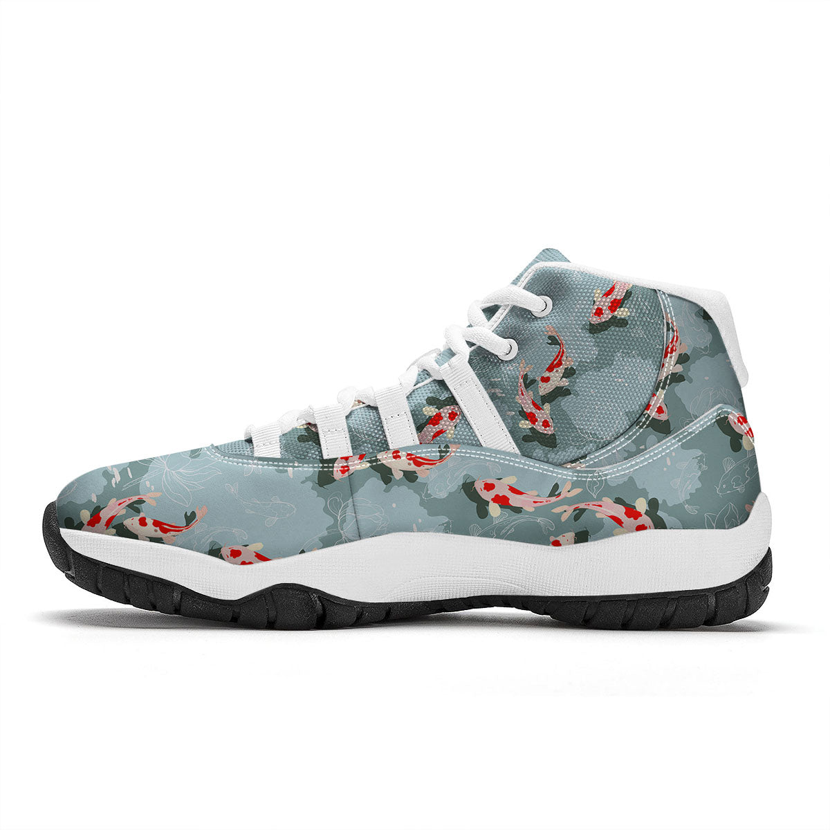 Fish Koi Print Pattern White Bball Shoes-grizzshop