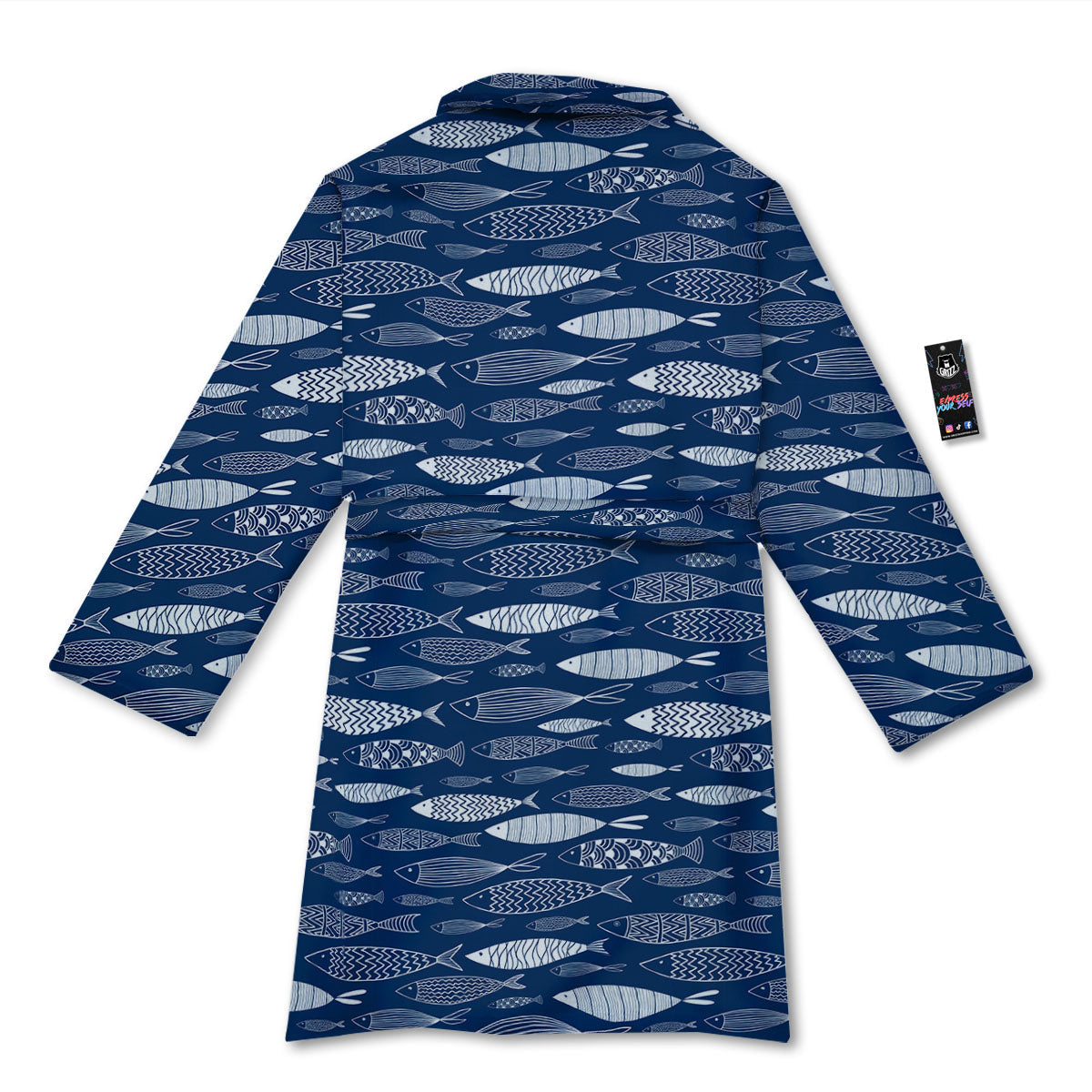 Fish Ornamental Print Pattern Bathrobe-grizzshop