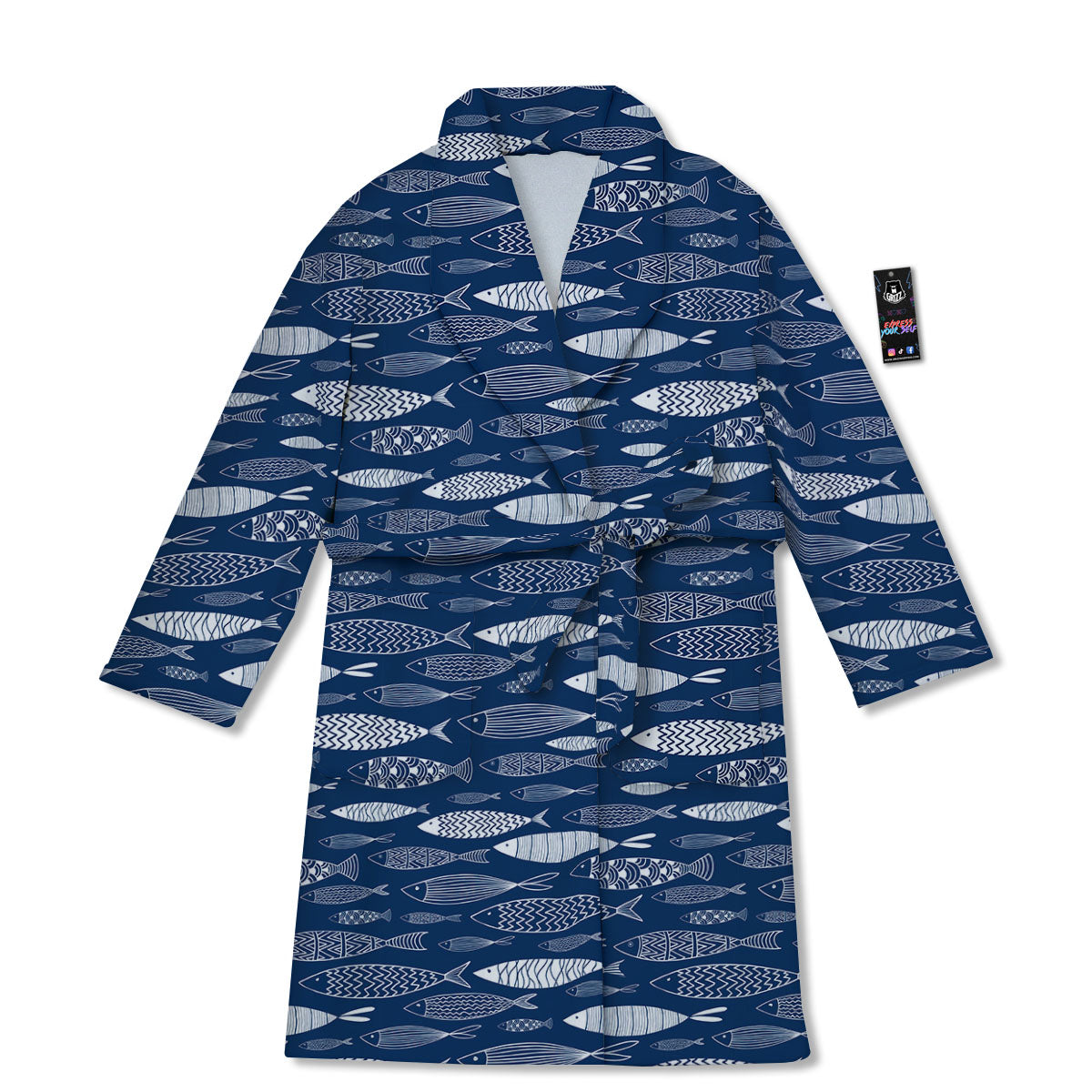Fish Ornamental Print Pattern Bathrobe-grizzshop