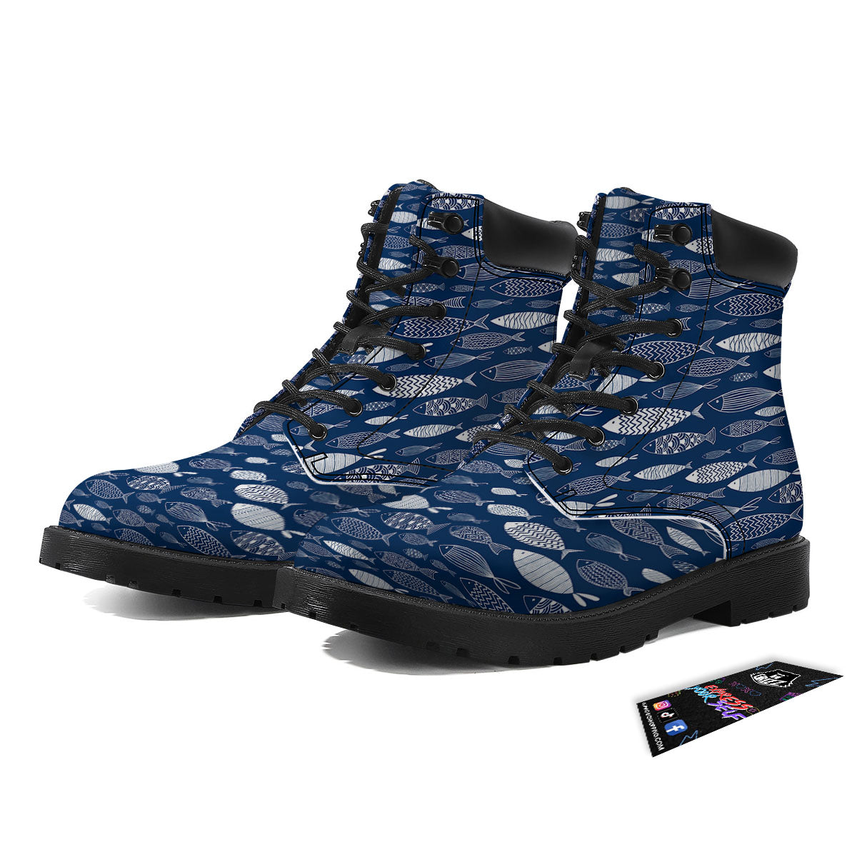 Fish Ornamental Print Pattern Boots-grizzshop