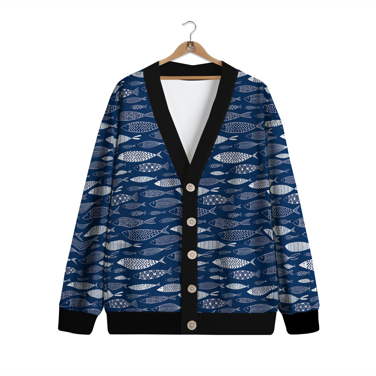 Fish Ornamental Print Pattern Cardigan-grizzshop