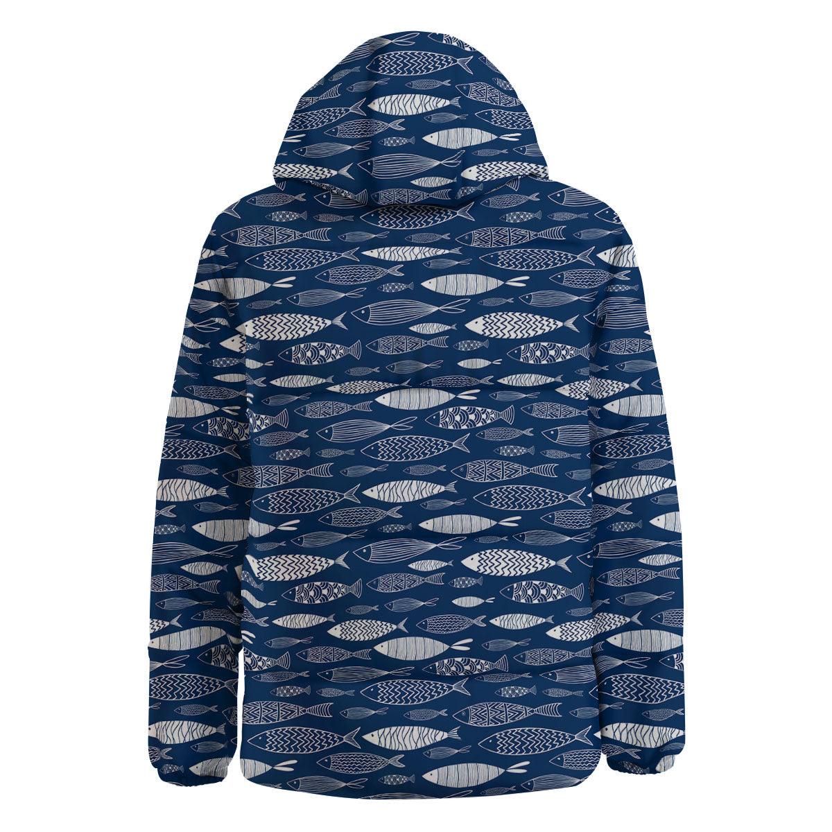 Fish Ornamental Print Pattern Down Jacket-grizzshop