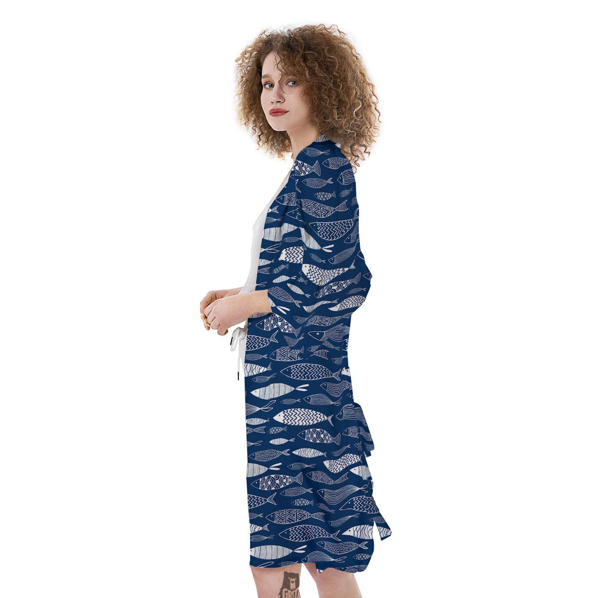 Fish Ornamental Print Pattern Kimono-grizzshop