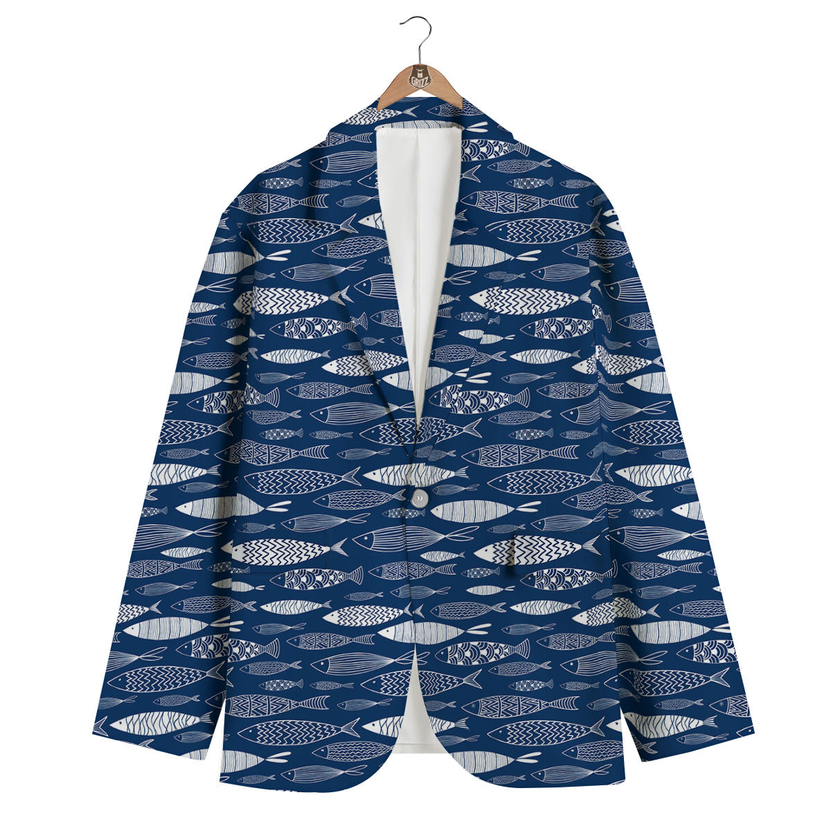 Fish Ornamental Print Pattern Men's Blazer-grizzshop