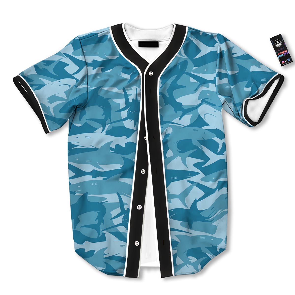 Fish Shark Print Pattern Baseball Jersey-grizzshop