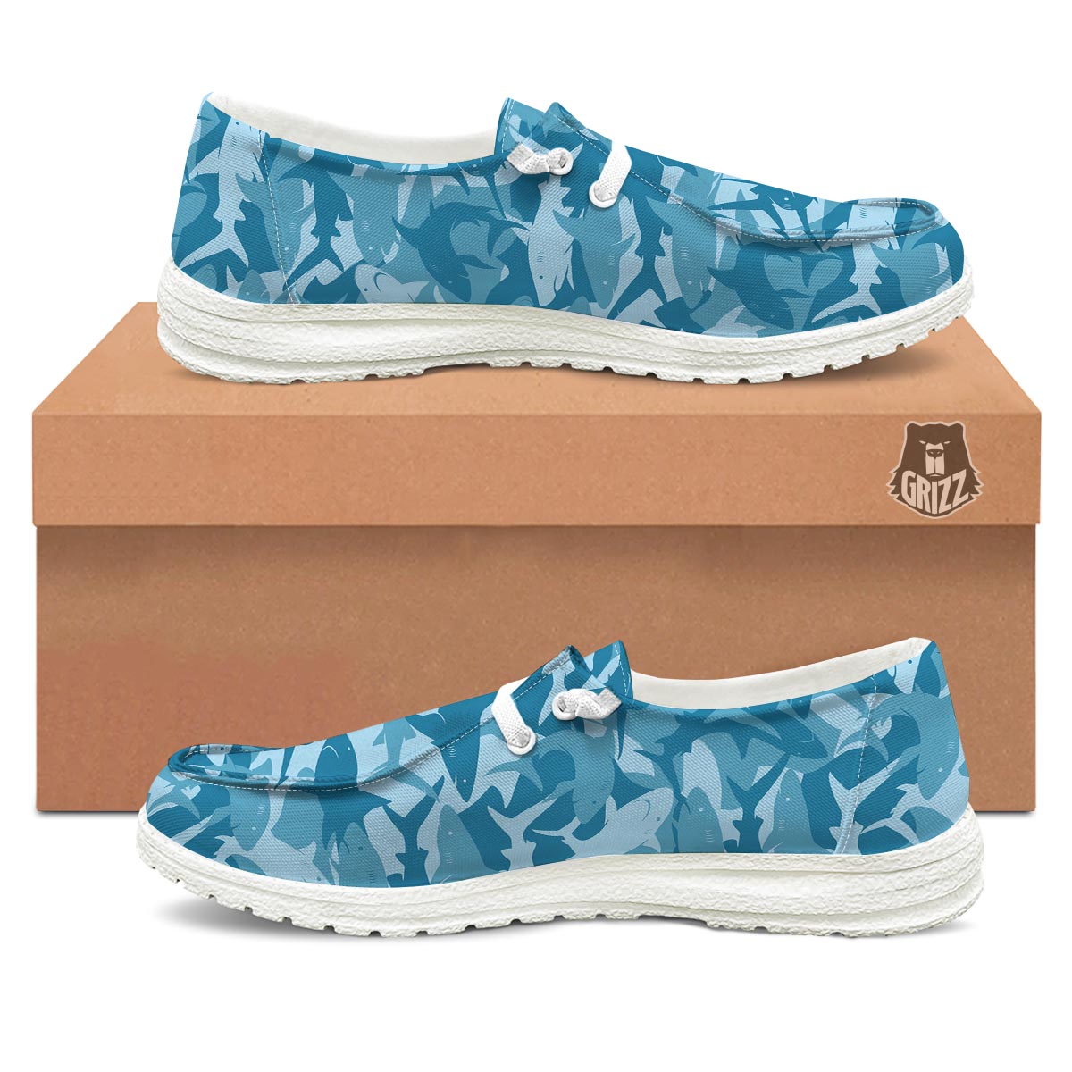 Fish Shark Print Pattern Black Loafers-grizzshop