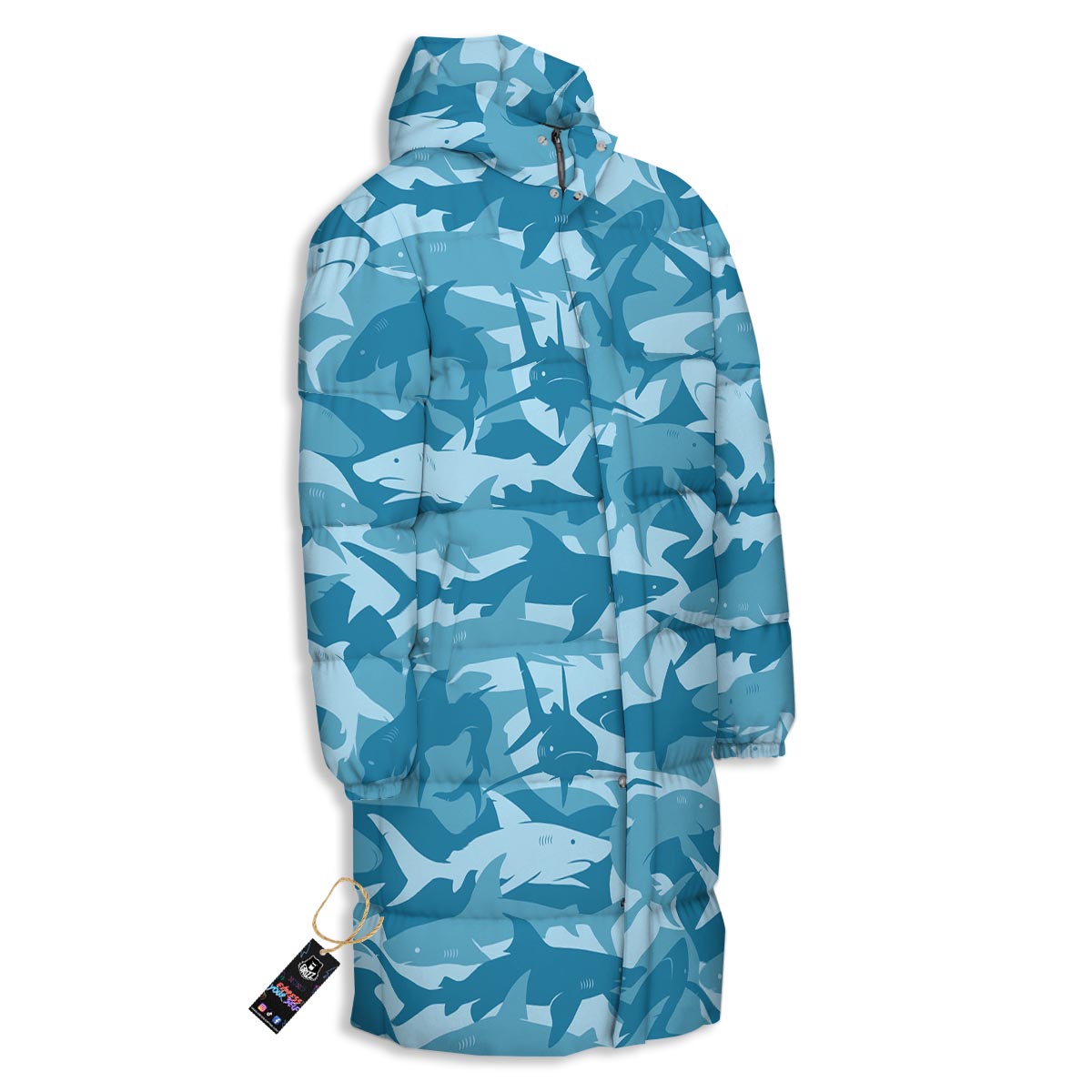 Fish Shark Print Pattern Long Down Jacket-grizzshop