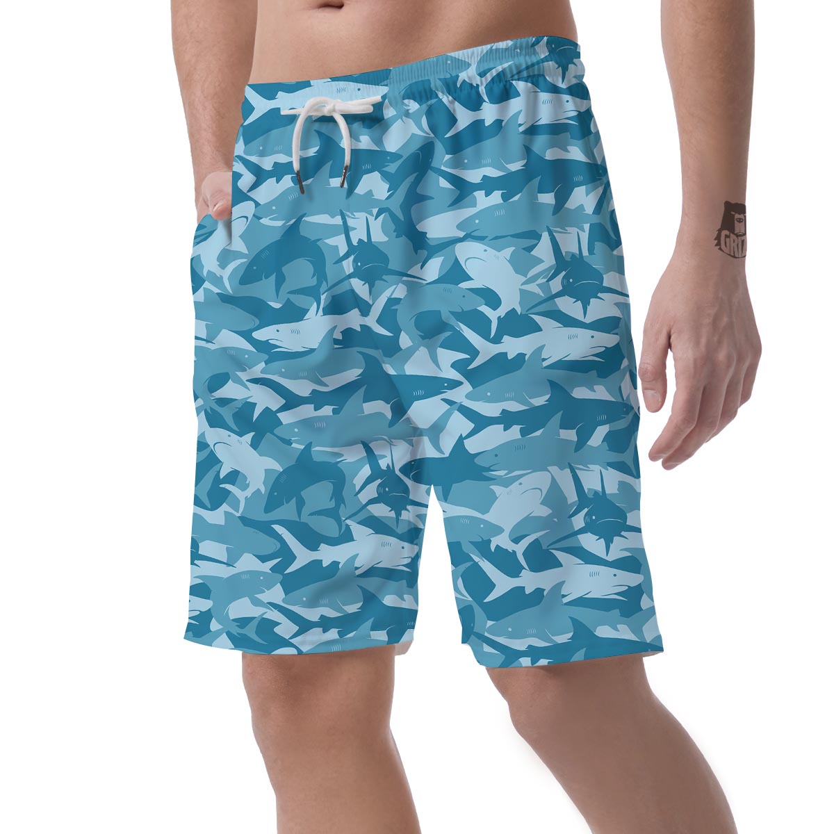 Fish Shark Print Pattern Men's Shorts-grizzshop