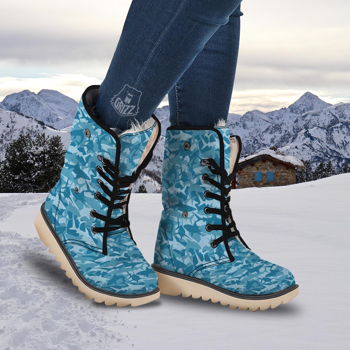Fish Shark Print Pattern Snow Boots-grizzshop