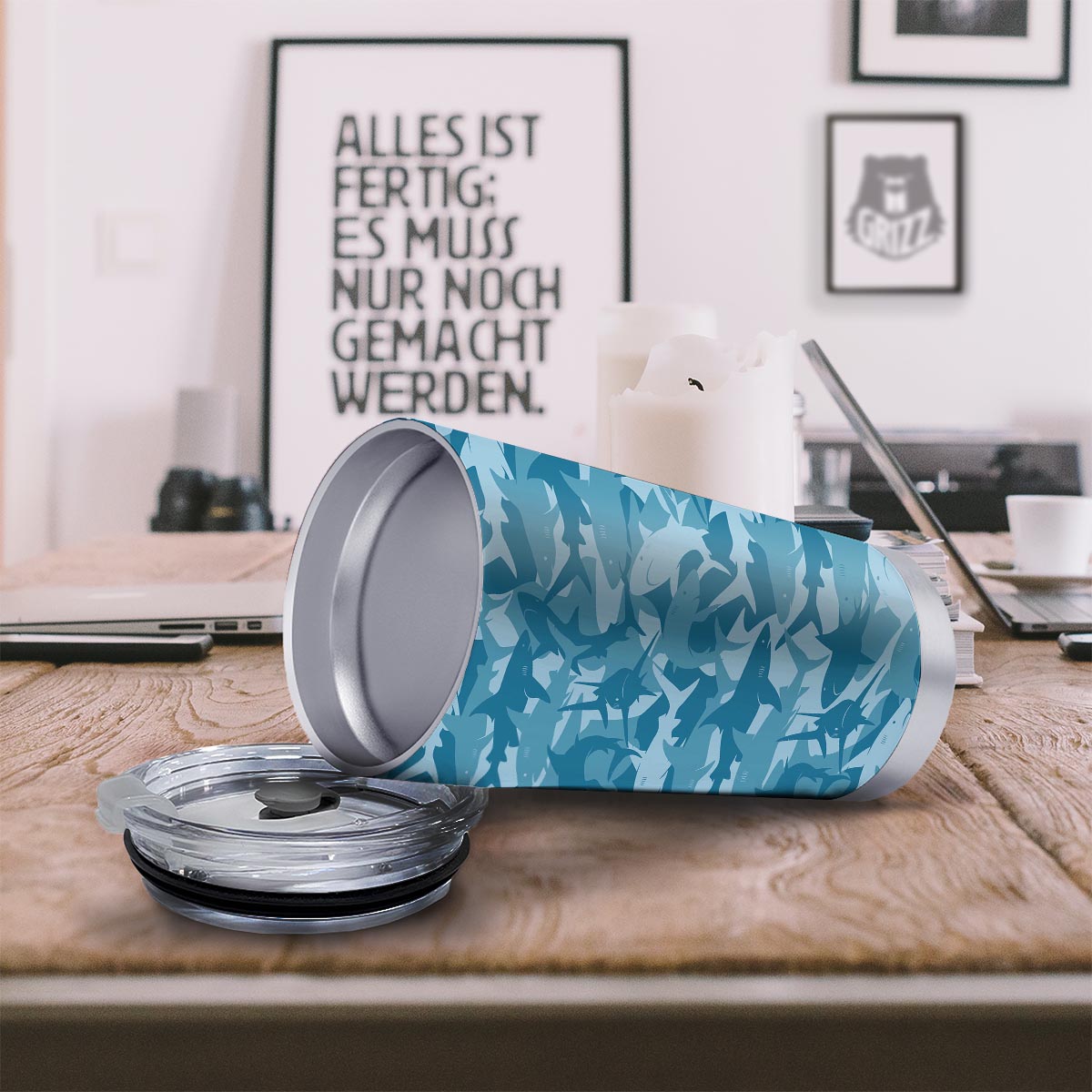 Fish Shark Print Pattern Tumbler-grizzshop