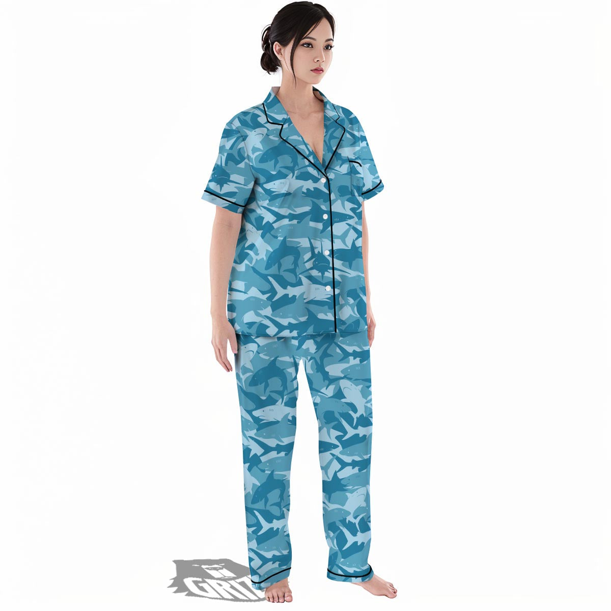 Fish Shark Print Pattern Women's Pajamas Set-grizzshop