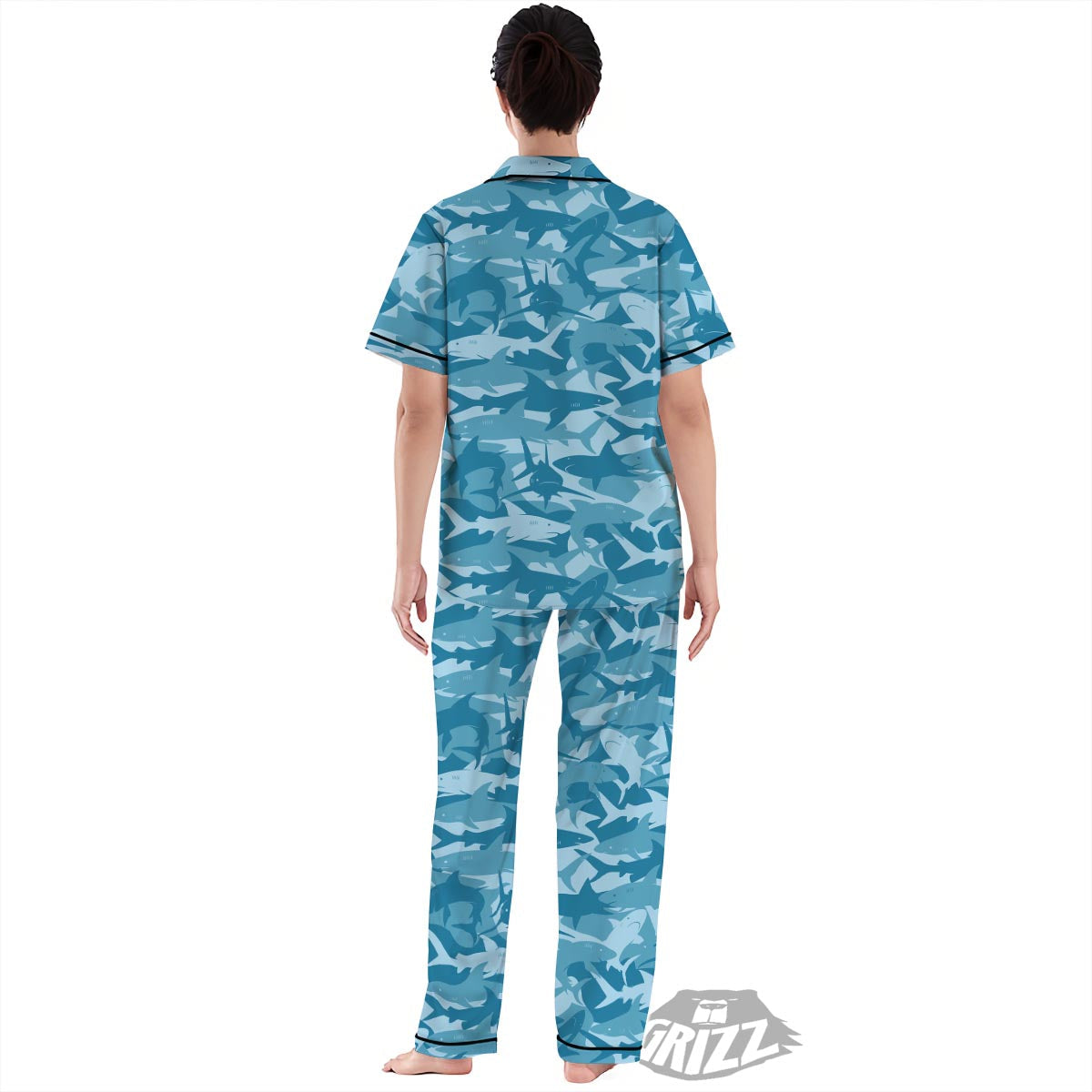 Fish Shark Print Pattern Women's Pajamas Set-grizzshop