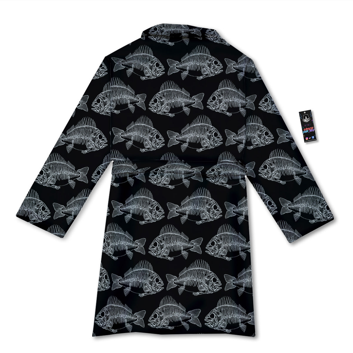 Fish Skeleton Print Pattern Bathrobe-grizzshop