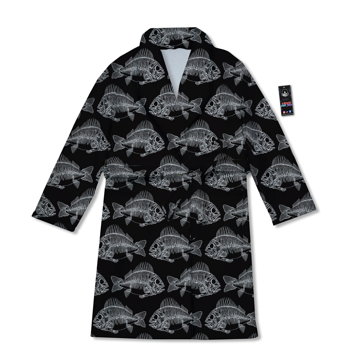 Fish Skeleton Print Pattern Bathrobe-grizzshop