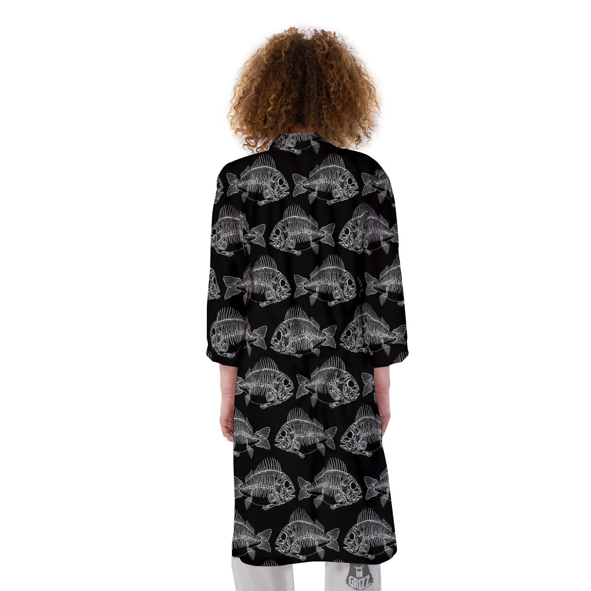 Fish Skeleton Print Pattern Kimono-grizzshop