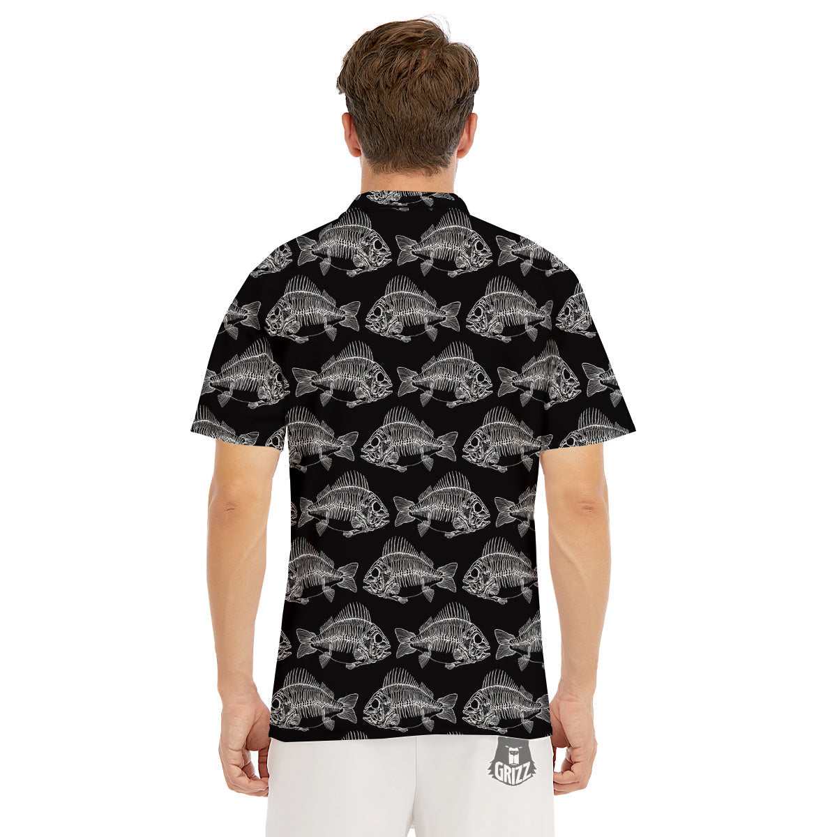 Fish Skeleton Print Pattern Men's Golf Shirts-grizzshop