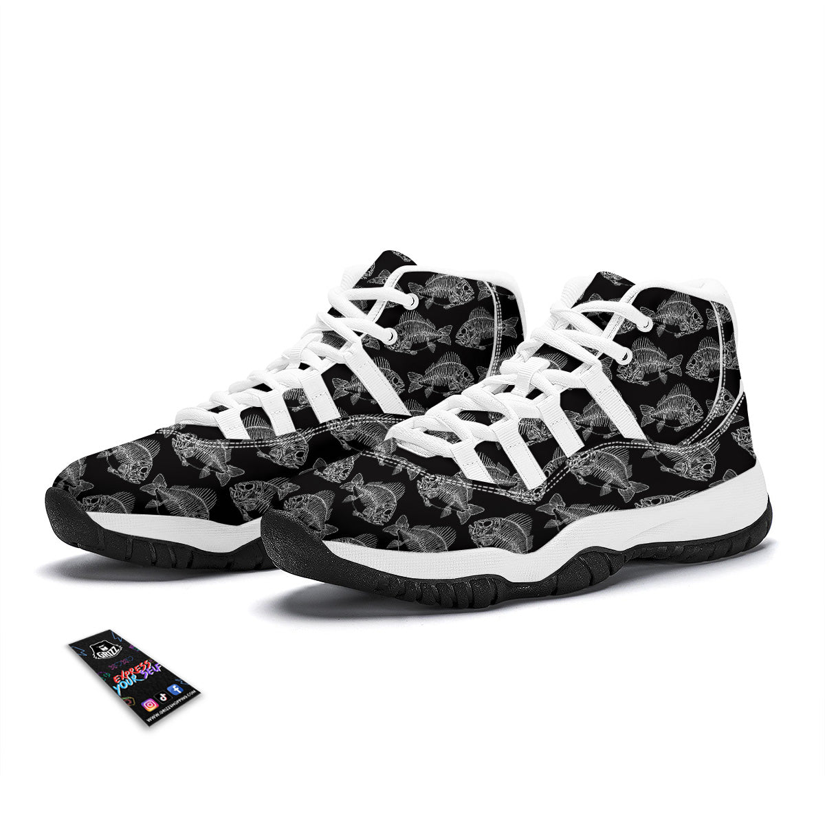 Fish Skeleton Print Pattern White Bball Shoes-grizzshop