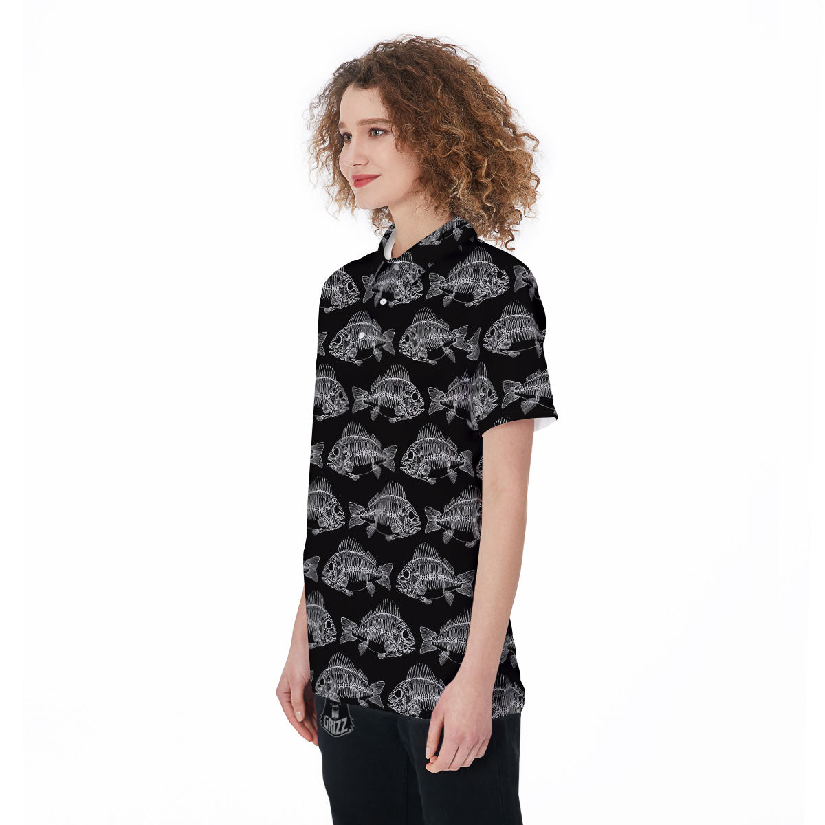 Fish Skeleton Print Pattern Women's Golf Shirts-grizzshop