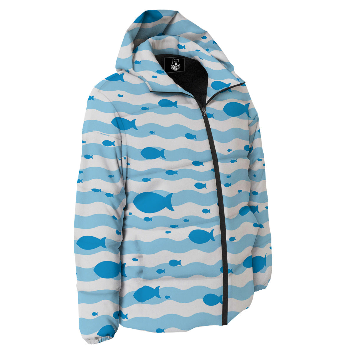 Fish Swimming In Blue Sea Print Pattern Down Jacket-grizzshop
