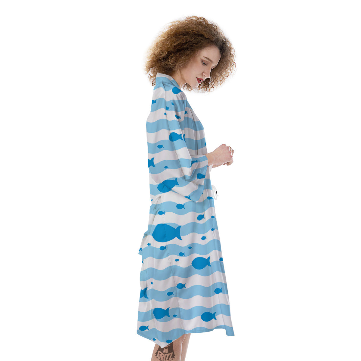 Fish Swimming In Blue Sea Print Pattern Kimono-grizzshop