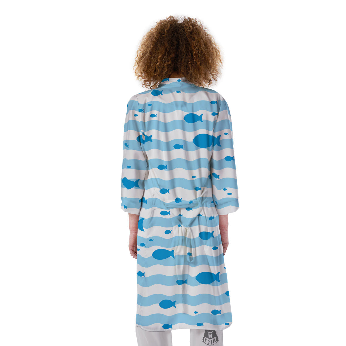 Fish Swimming In Blue Sea Print Pattern Kimono-grizzshop