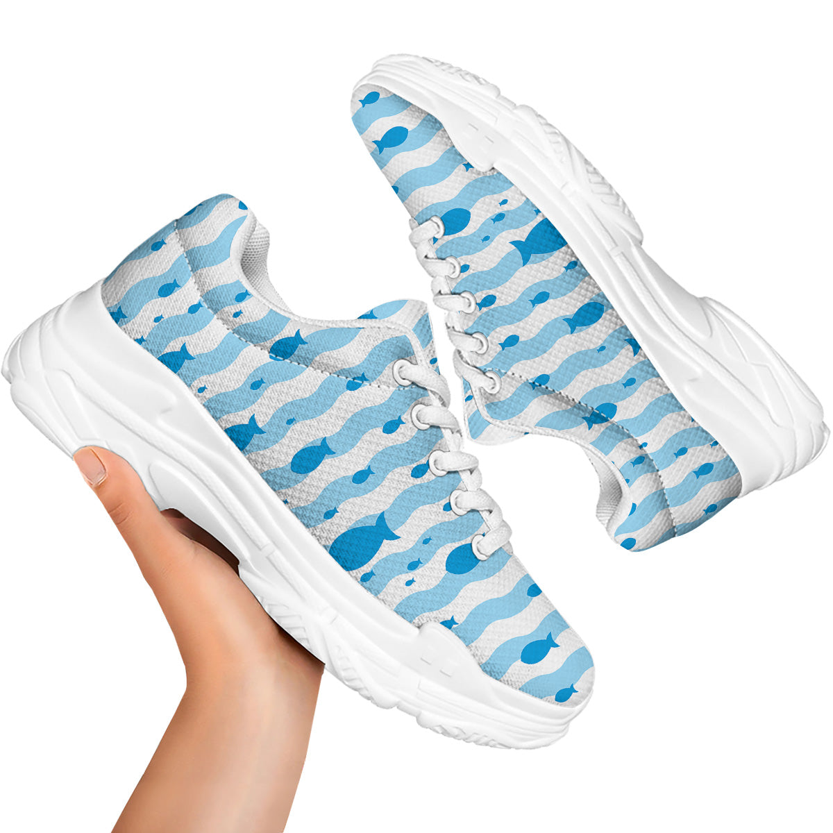 Fish Swimming In Blue Sea Print Pattern White Chunky Shoes-grizzshop